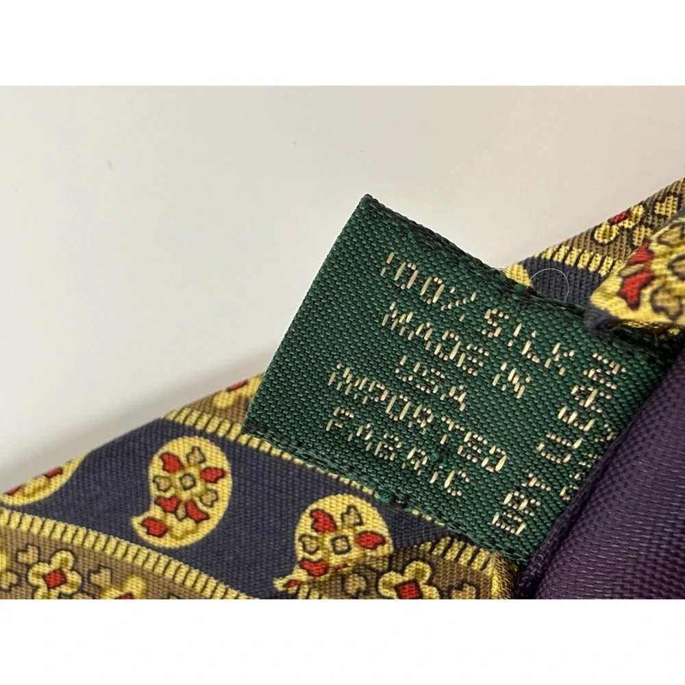 J Crew Men's Gold/Blue Paisley Tie 100%‎ All Silk Made in USA Necktie